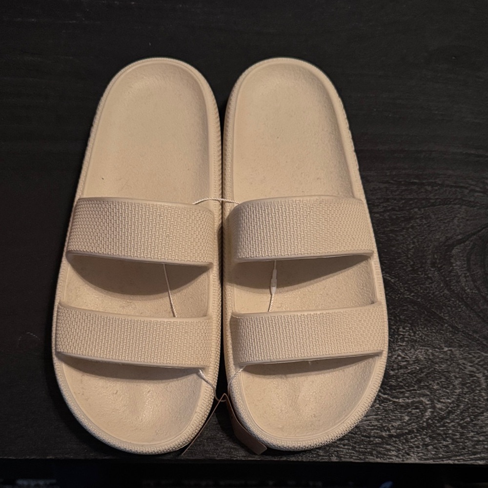 PINK Victoria's Secret Cream Dual-Strap Slide Sandals